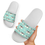 Cute Cow And Baby Cow Pattern Print White Slide Sandals