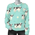 Cute Cow And Baby Cow Pattern Print Women's Crewneck Sweatshirt GearFrost