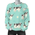Cute Cow And Baby Cow Pattern Print Women's Crewneck Sweatshirt GearFrost