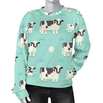 Cute Cow And Baby Cow Pattern Print Women's Crewneck Sweatshirt GearFrost