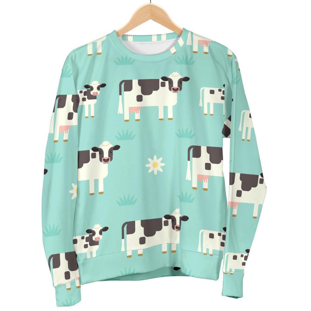 Cute Cow And Baby Cow Pattern Print Women's Crewneck Sweatshirt GearFrost