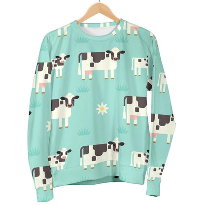 Cute Cow And Baby Cow Pattern Print Women's Crewneck Sweatshirt GearFrost