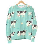 Cute Cow And Baby Cow Pattern Print Women's Crewneck Sweatshirt GearFrost