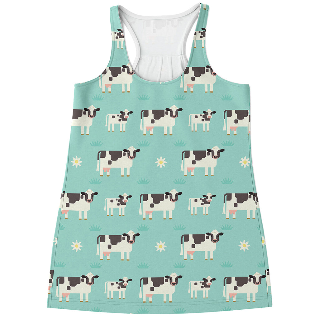 Cute Cow And Baby Cow Pattern Print Women's Racerback Tank Top