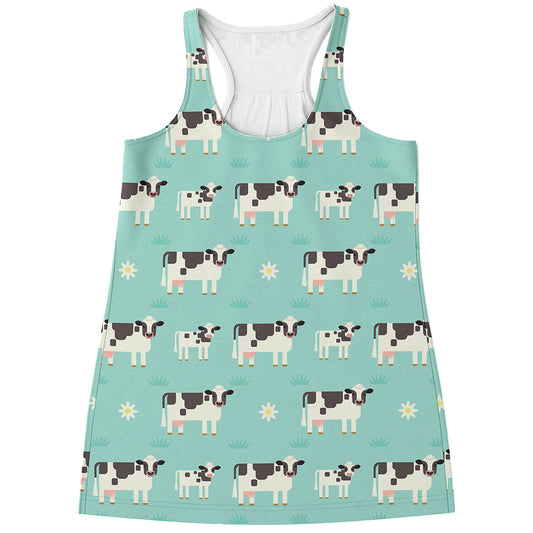 Cute Cow And Baby Cow Pattern Print Women's Racerback Tank Top