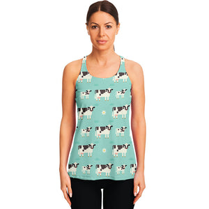 Cute Cow And Baby Cow Pattern Print Women's Racerback Tank Top