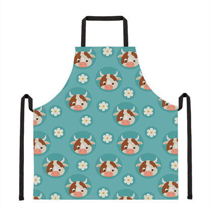 Cute Cow And Daisy Flower Pattern Print Apron