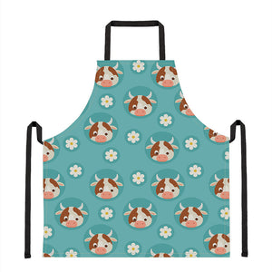 Cute Cow And Daisy Flower Pattern Print Apron