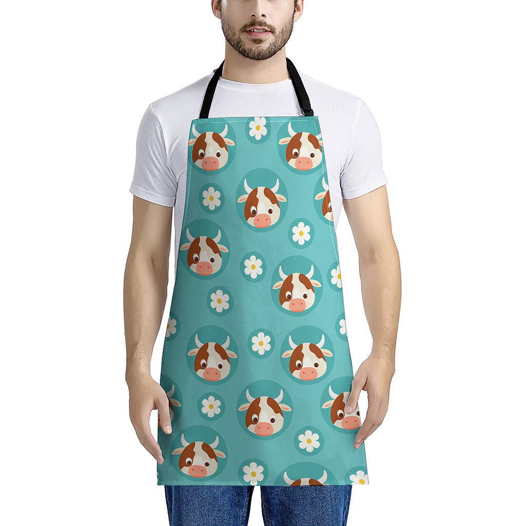 Cute Cow And Daisy Flower Pattern Print Apron