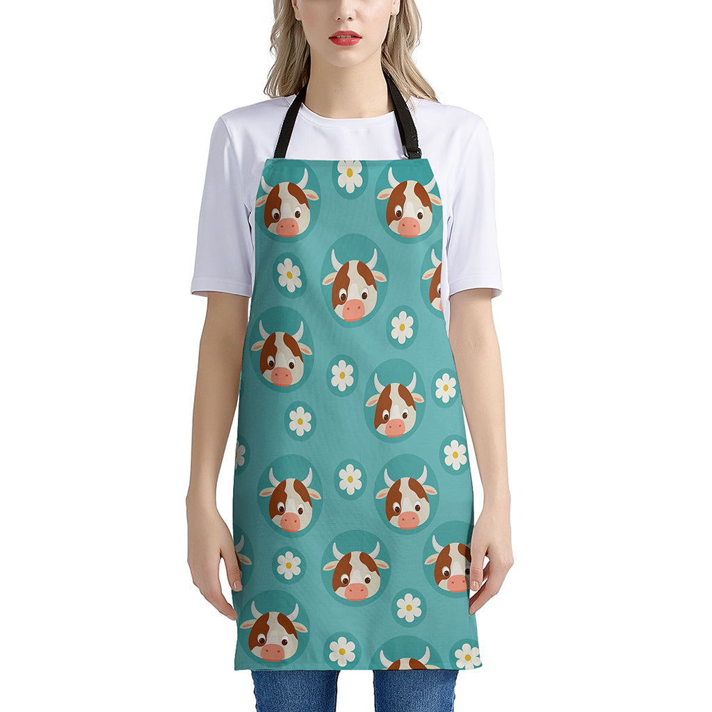 Cute Cow And Daisy Flower Pattern Print Apron