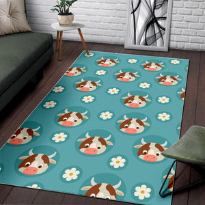 Cute Cow And Daisy Flower Pattern Print Area Rug GearFrost