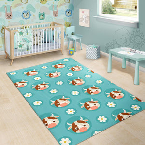 Cute Cow And Daisy Flower Pattern Print Area Rug GearFrost