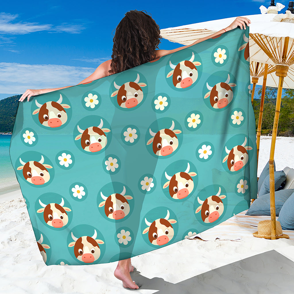 Cute Cow And Daisy Flower Pattern Print Beach Sarong Wrap