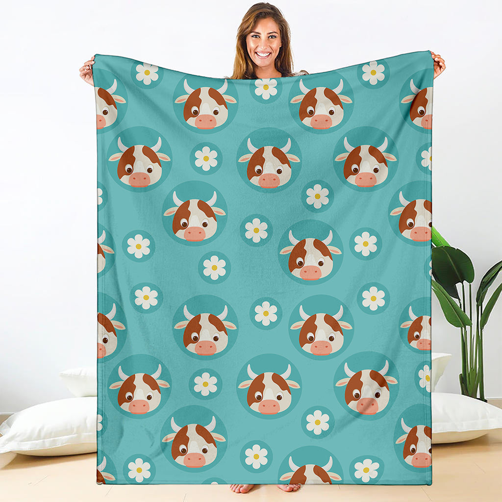 Cute Cow And Daisy Flower Pattern Print Blanket