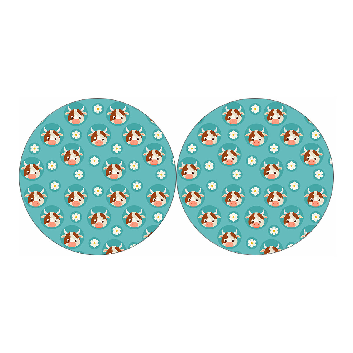 Cute Cow And Daisy Flower Pattern Print Car Coasters