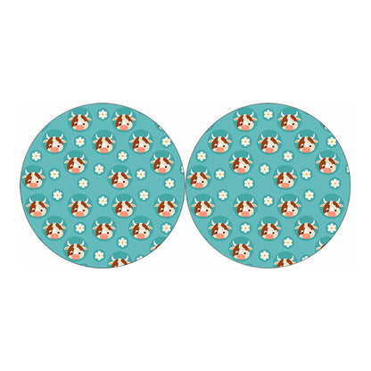 Cute Cow And Daisy Flower Pattern Print Car Coasters