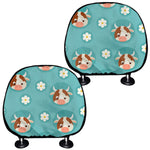 Cute Cow And Daisy Flower Pattern Print Car Headrest Covers