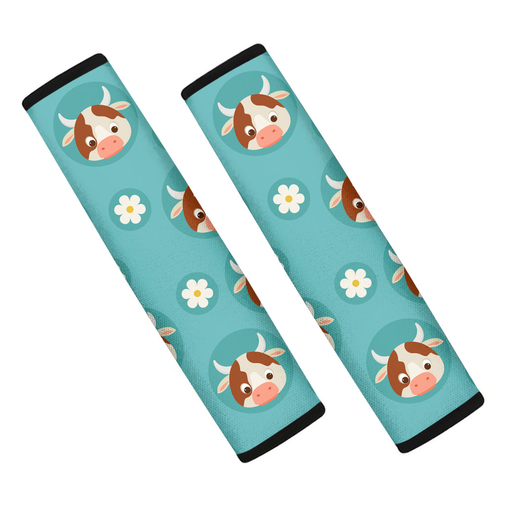 Cute Cow And Daisy Flower Pattern Print Car Seat Belt Covers