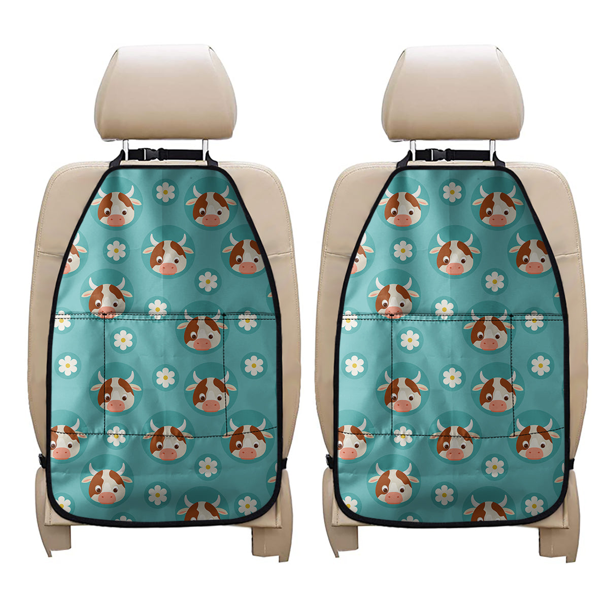 Cute Cow And Daisy Flower Pattern Print Car Seat Organizers