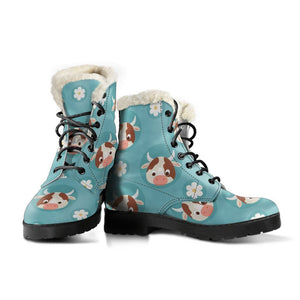 Cute Cow And Daisy Flower Pattern Print Comfy Boots GearFrost