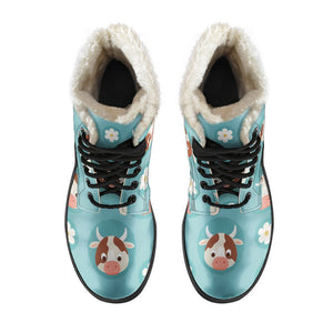 Cute Cow And Daisy Flower Pattern Print Comfy Boots GearFrost