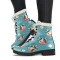 Cute Cow And Daisy Flower Pattern Print Faux Fur Leather Boots