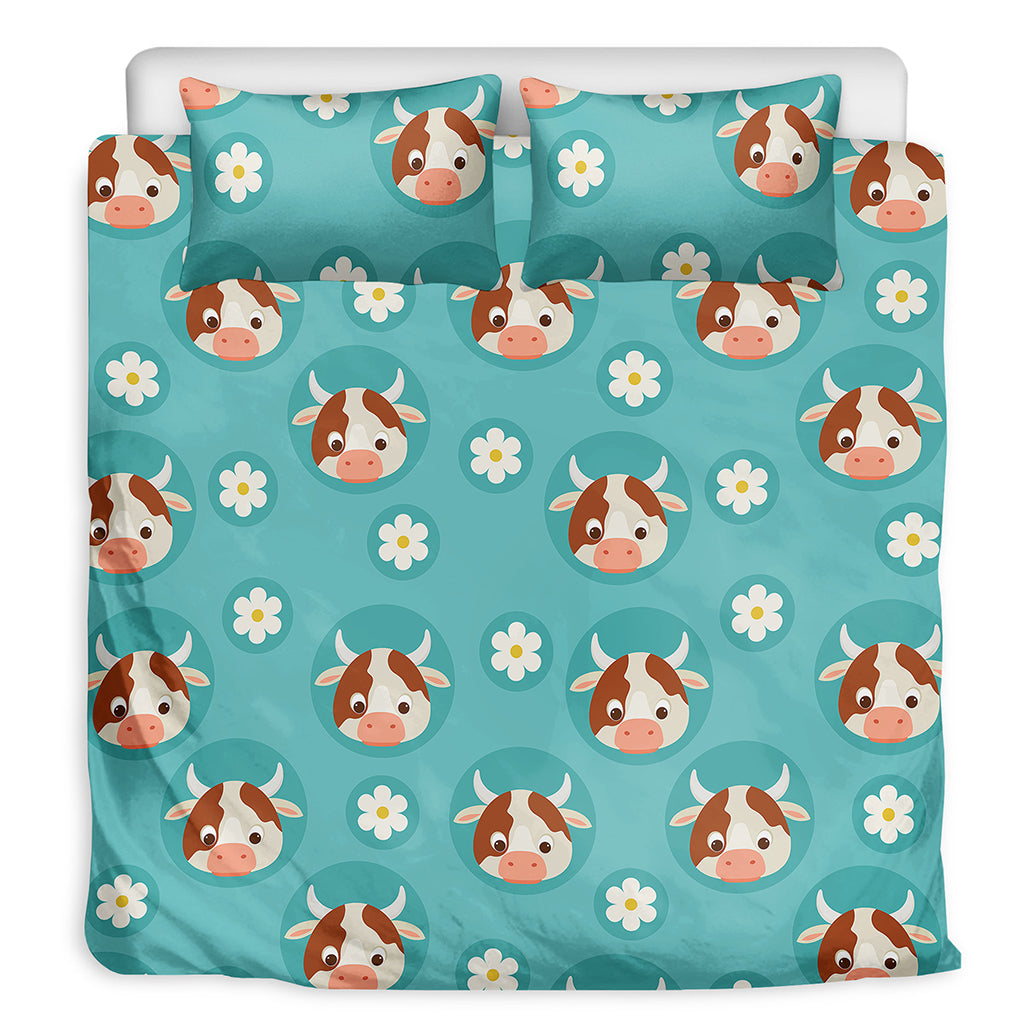 Cute Cow And Daisy Flower Pattern Print Duvet Cover Bedding Set