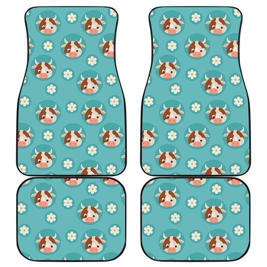Cute Cow And Daisy Flower Pattern Print Front and Back Car Floor Mats
