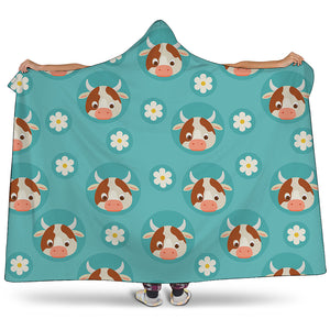 Cute Cow And Daisy Flower Pattern Print Hooded Blanket