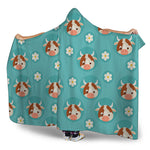 Cute Cow And Daisy Flower Pattern Print Hooded Blanket