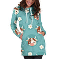 Cute Cow And Daisy Flower Pattern Print Pullover Hoodie Dress