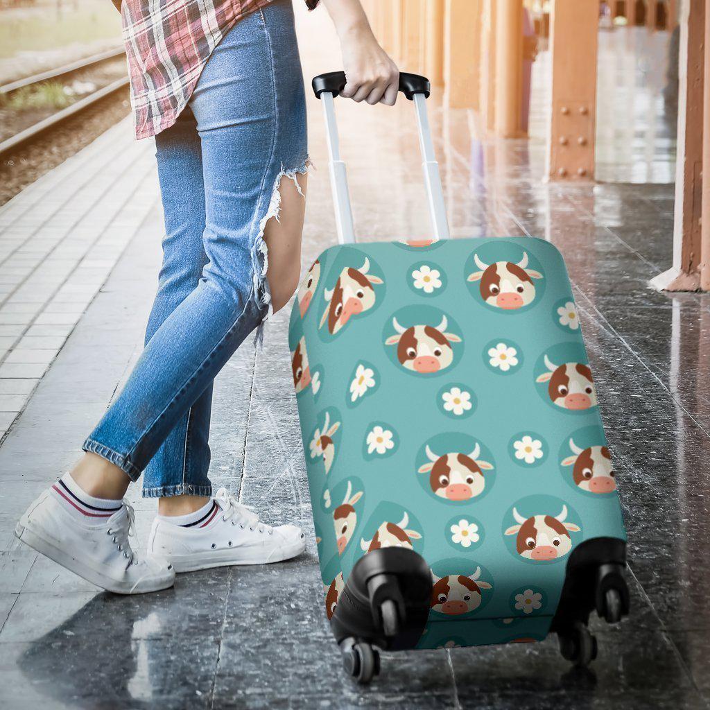 Cute Cow And Daisy Flower Pattern Print Luggage Cover GearFrost