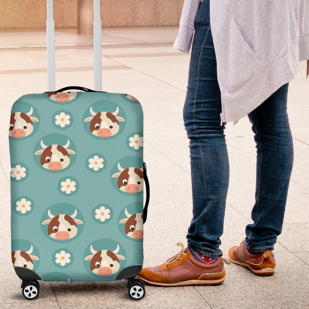 Cute Cow And Daisy Flower Pattern Print Luggage Cover GearFrost