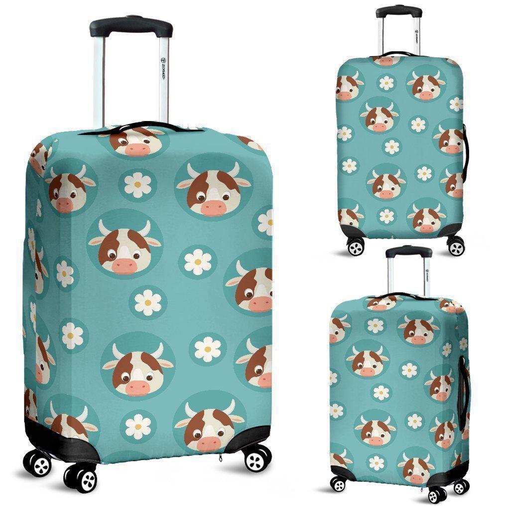 Cute Cow And Daisy Flower Pattern Print Luggage Cover GearFrost