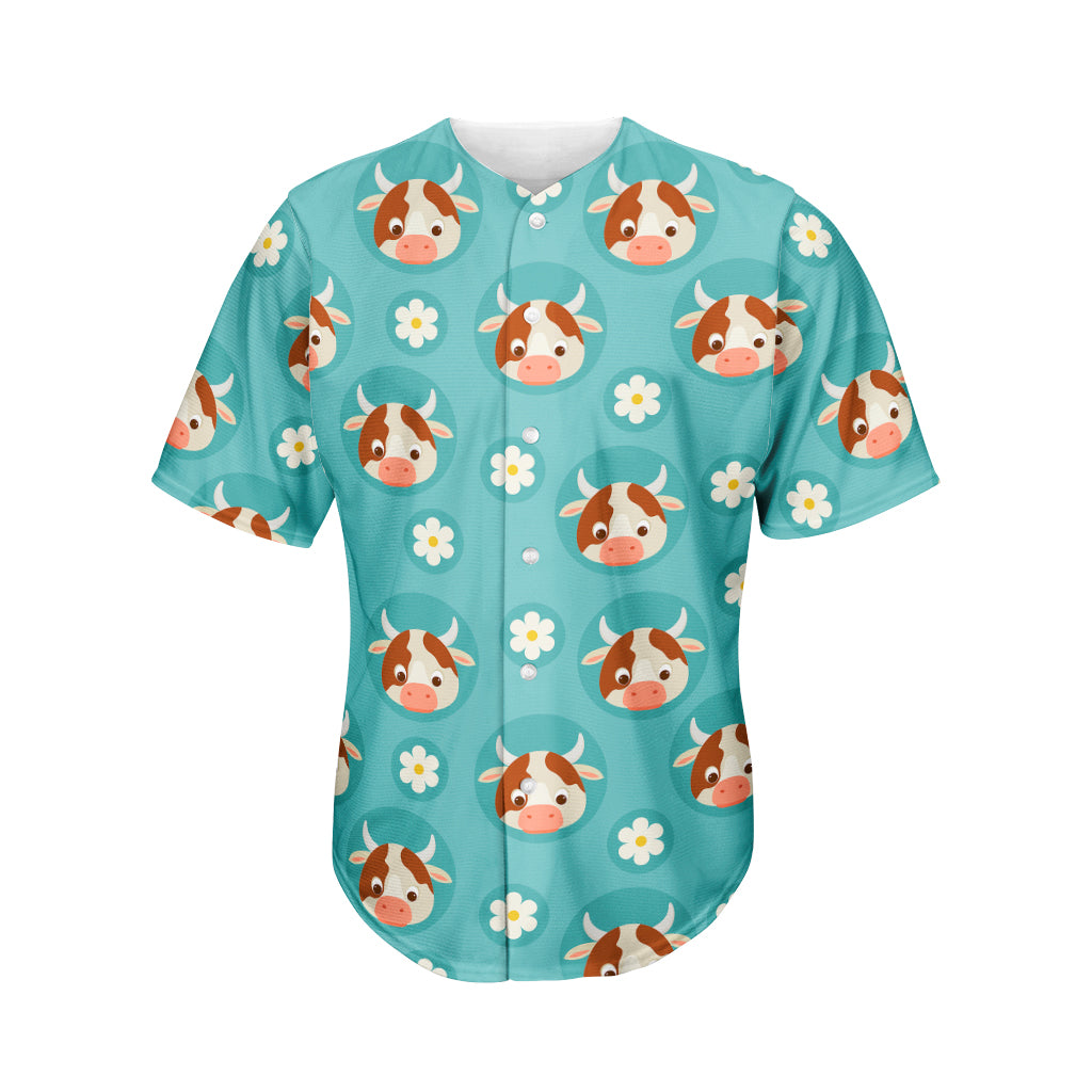 Cute Cow And Daisy Flower Pattern Print Men's Baseball Jersey