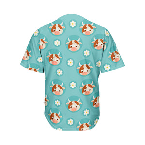 Cute Cow And Daisy Flower Pattern Print Men's Baseball Jersey