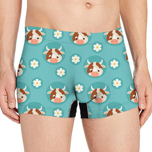 Cute Cow And Daisy Flower Pattern Print Men's Boxer Briefs