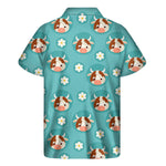 Cute Cow And Daisy Flower Pattern Print Men's Short Sleeve Shirt