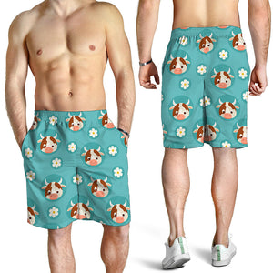 Cute Cow And Daisy Flower Pattern Print Men's Shorts