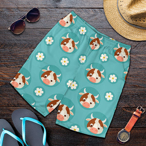 Cute Cow And Daisy Flower Pattern Print Men's Shorts