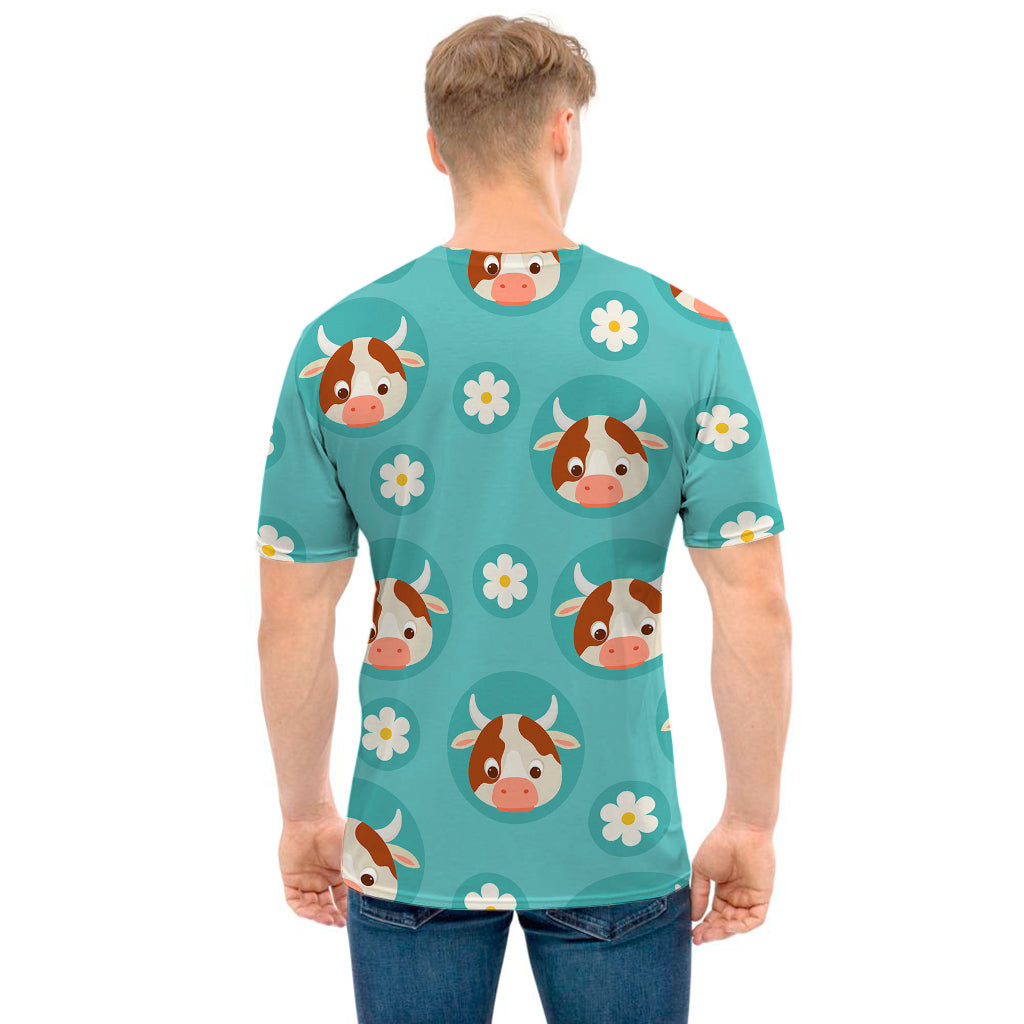 Cute Cow And Daisy Flower Pattern Print Men's T-Shirt
