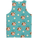 Cute Cow And Daisy Flower Pattern Print Men's Tank Top