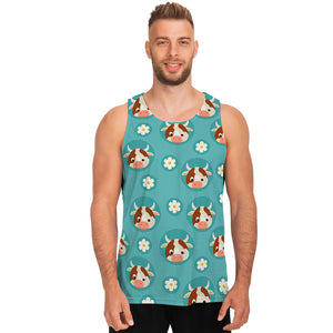 Cute Cow And Daisy Flower Pattern Print Men's Tank Top