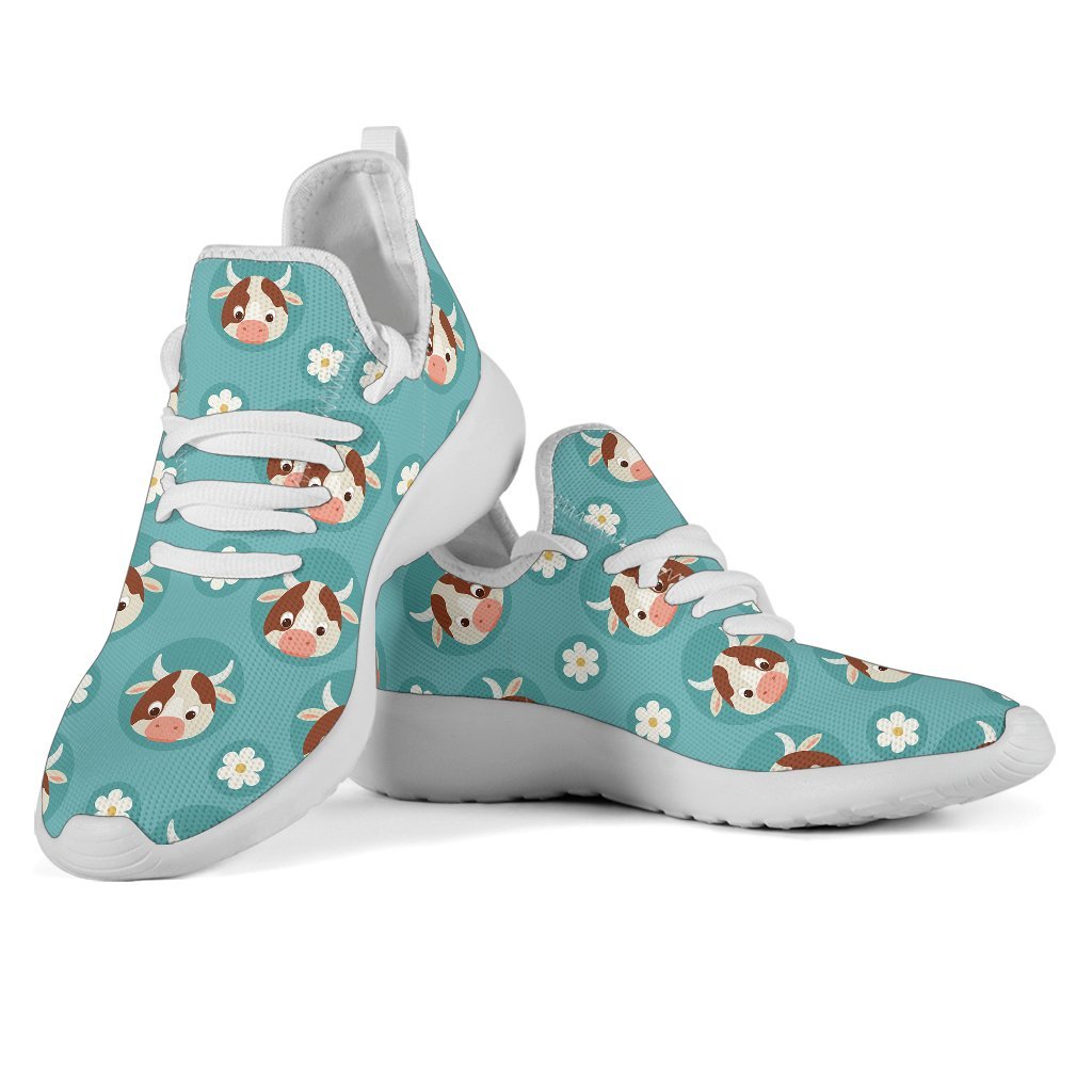 Cute Cow And Daisy Flower Pattern Print Mesh Knit Shoes GearFrost