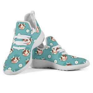 Cute Cow And Daisy Flower Pattern Print Mesh Knit Shoes GearFrost