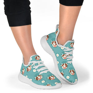 Cute Cow And Daisy Flower Pattern Print Mesh Knit Shoes GearFrost