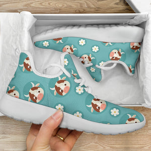 Cute Cow And Daisy Flower Pattern Print Mesh Knit Shoes GearFrost