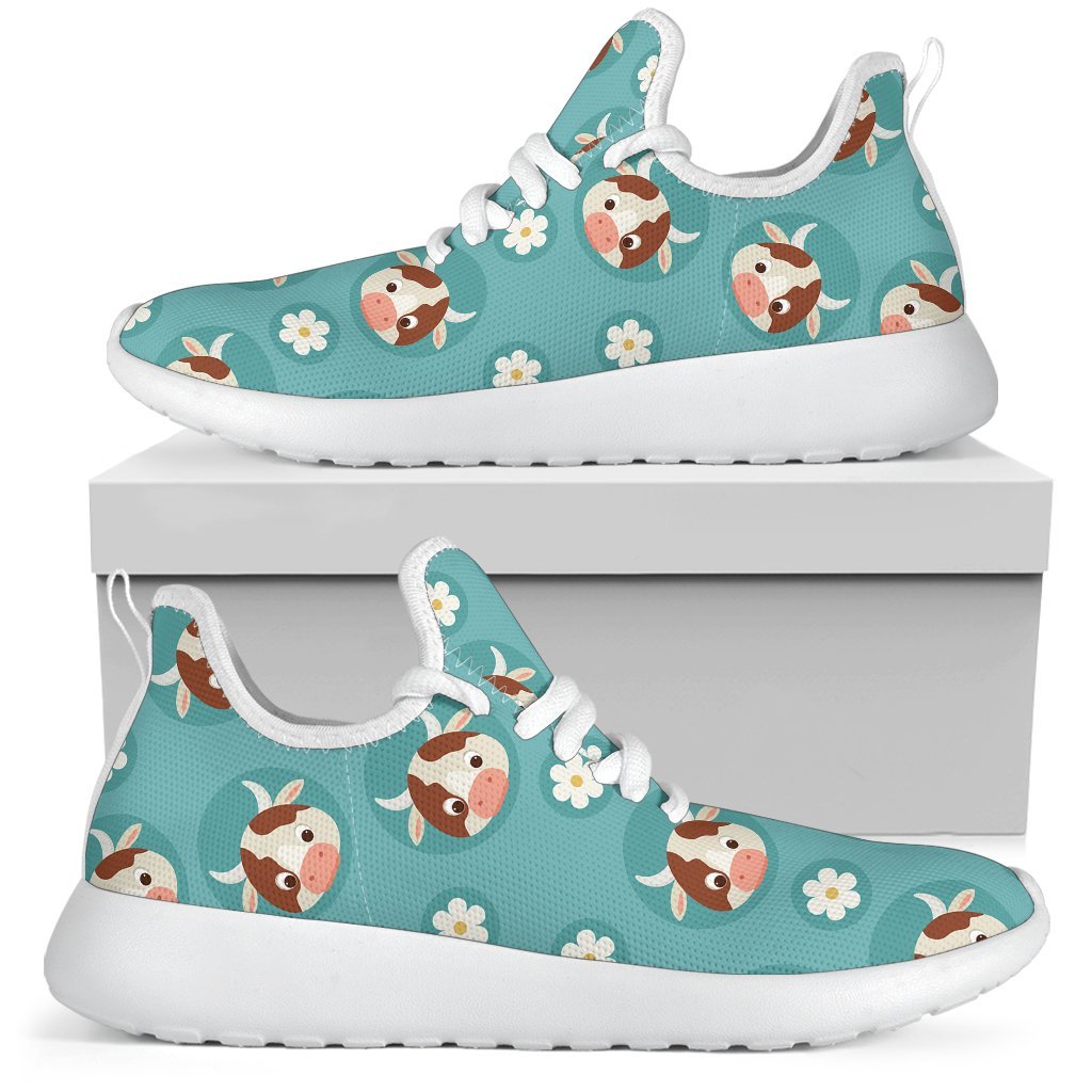 Cute Cow And Daisy Flower Pattern Print Mesh Knit Shoes GearFrost