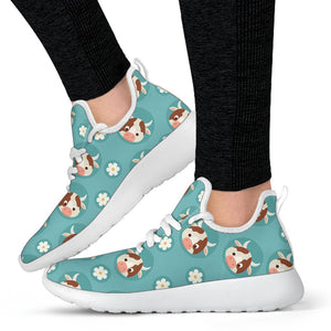 Cute Cow And Daisy Flower Pattern Print Mesh Knit Shoes GearFrost