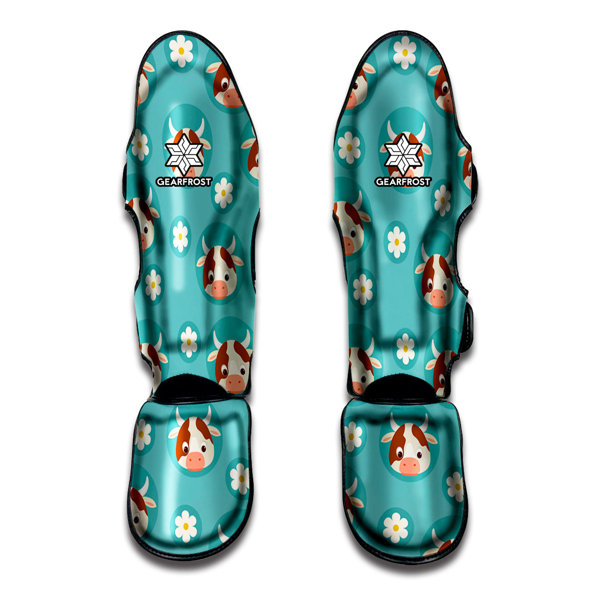 Cute Cow And Daisy Flower Pattern Print Muay Thai Shin Guard